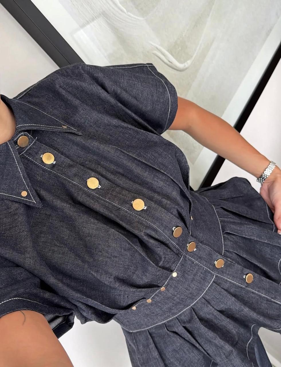 Denim shirt waist ruffles