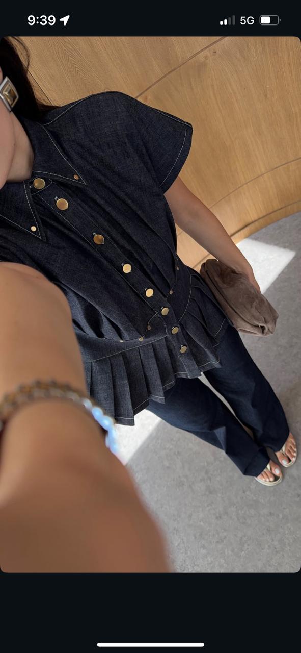 Denim shirt waist ruffles