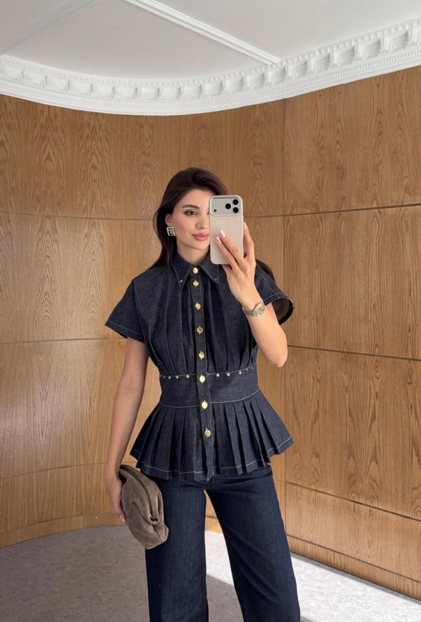 Denim shirt waist ruffles
