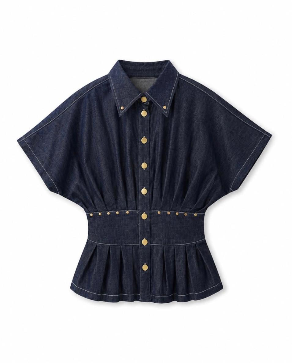 Denim shirt waist ruffles