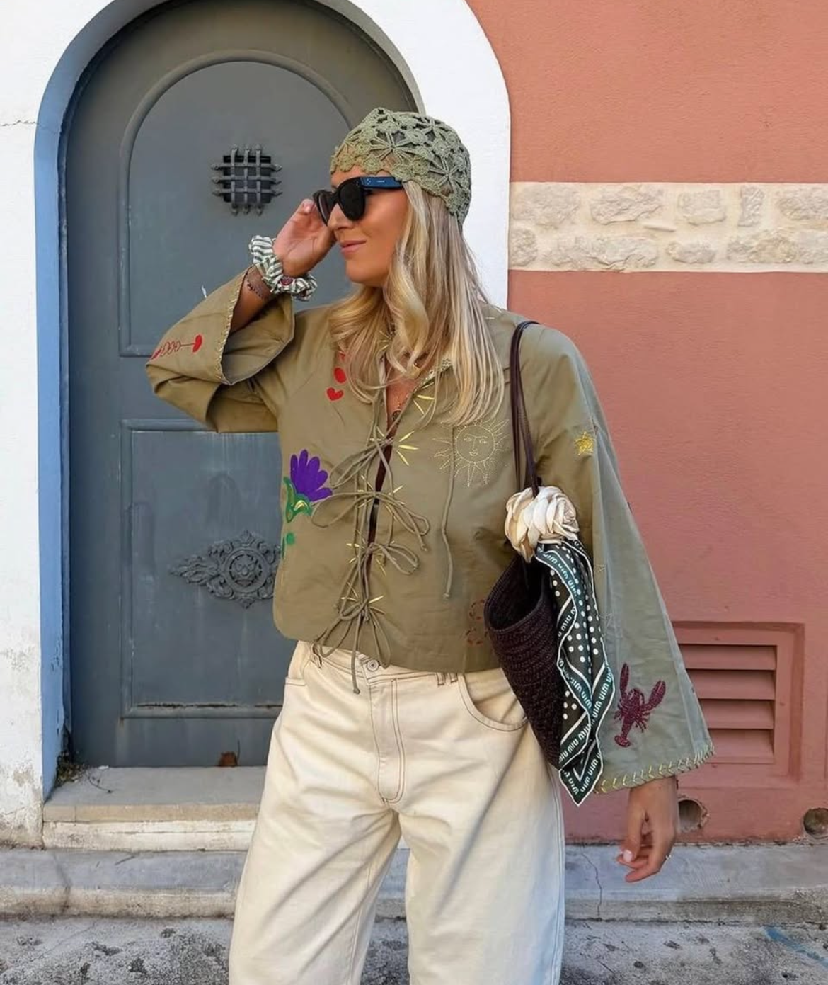 Shirt olive embroidery