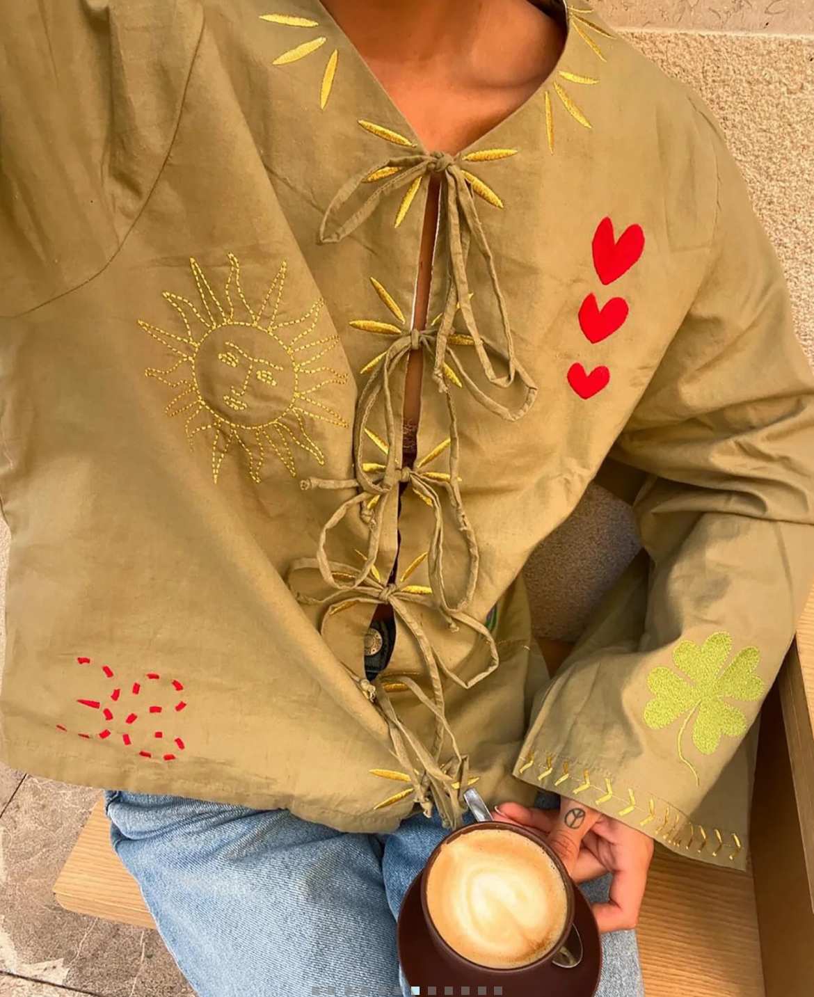 Shirt olive embroidery