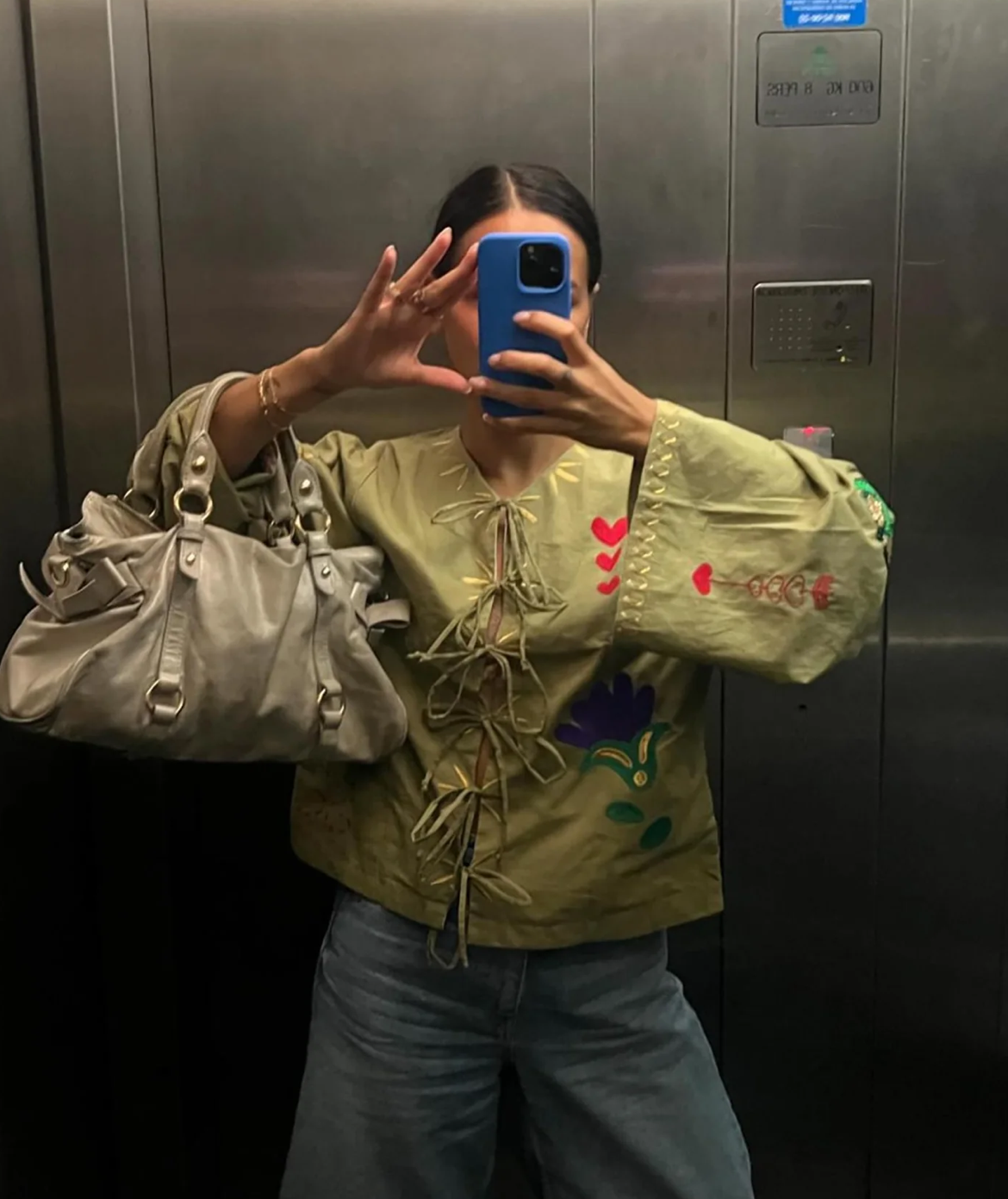 Shirt olive embroidery