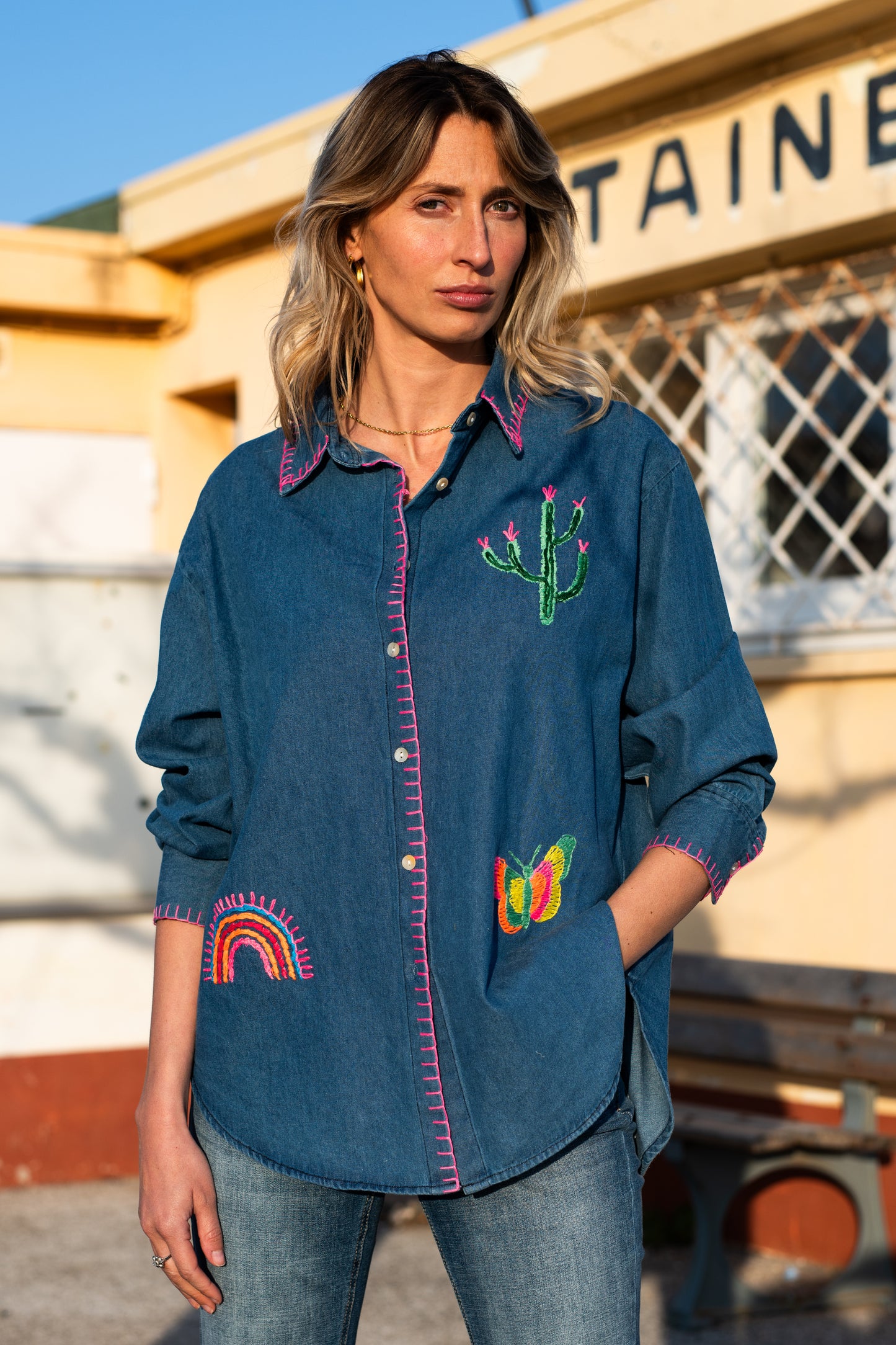 Shirt blue butterflies