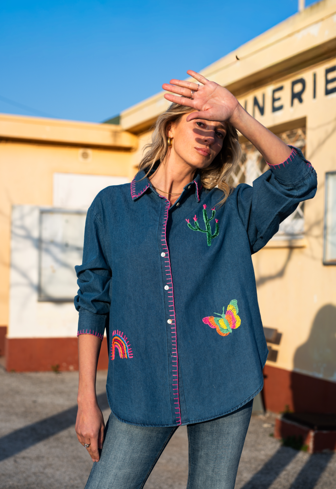 Shirt blue butterflies