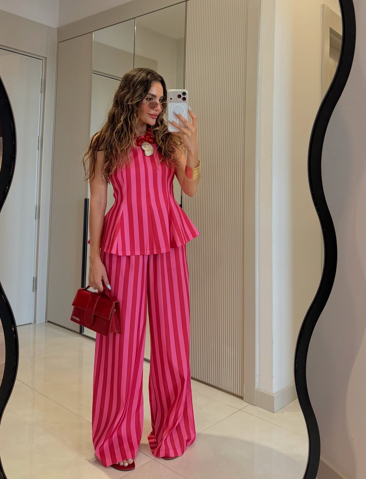 Set stripe red pink