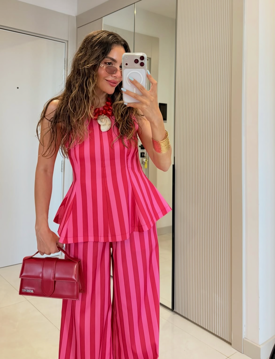 Set stripe red pink