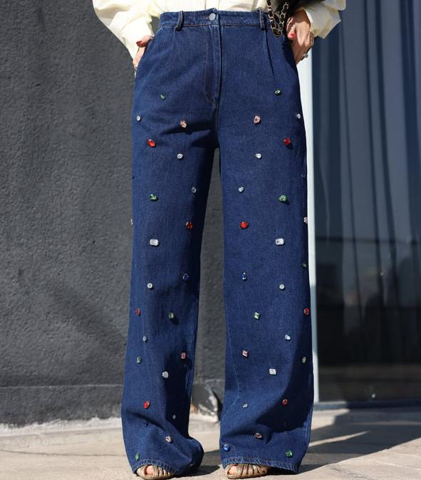 Pants denim studs