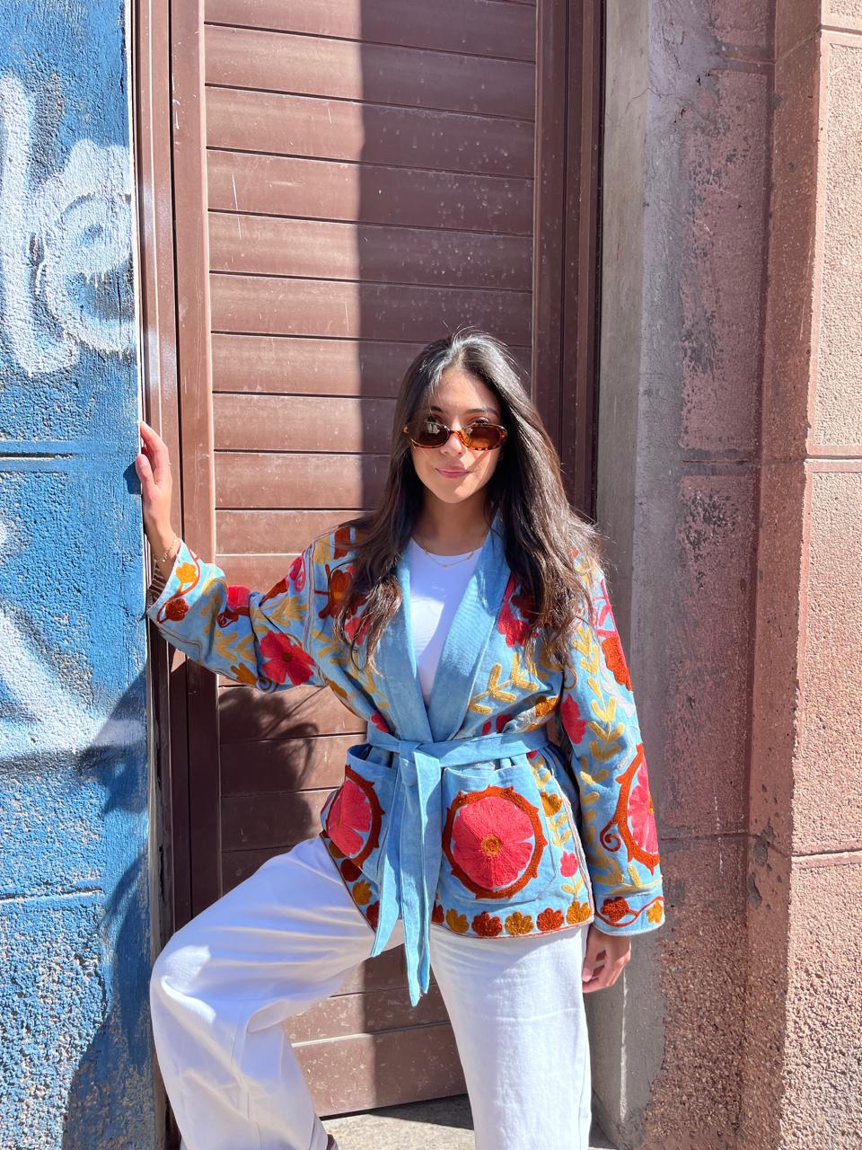 Jacket embroidery blue burgundy