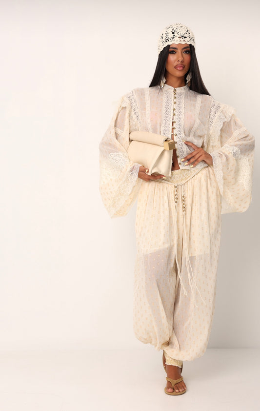Set polka gold lace offwhite