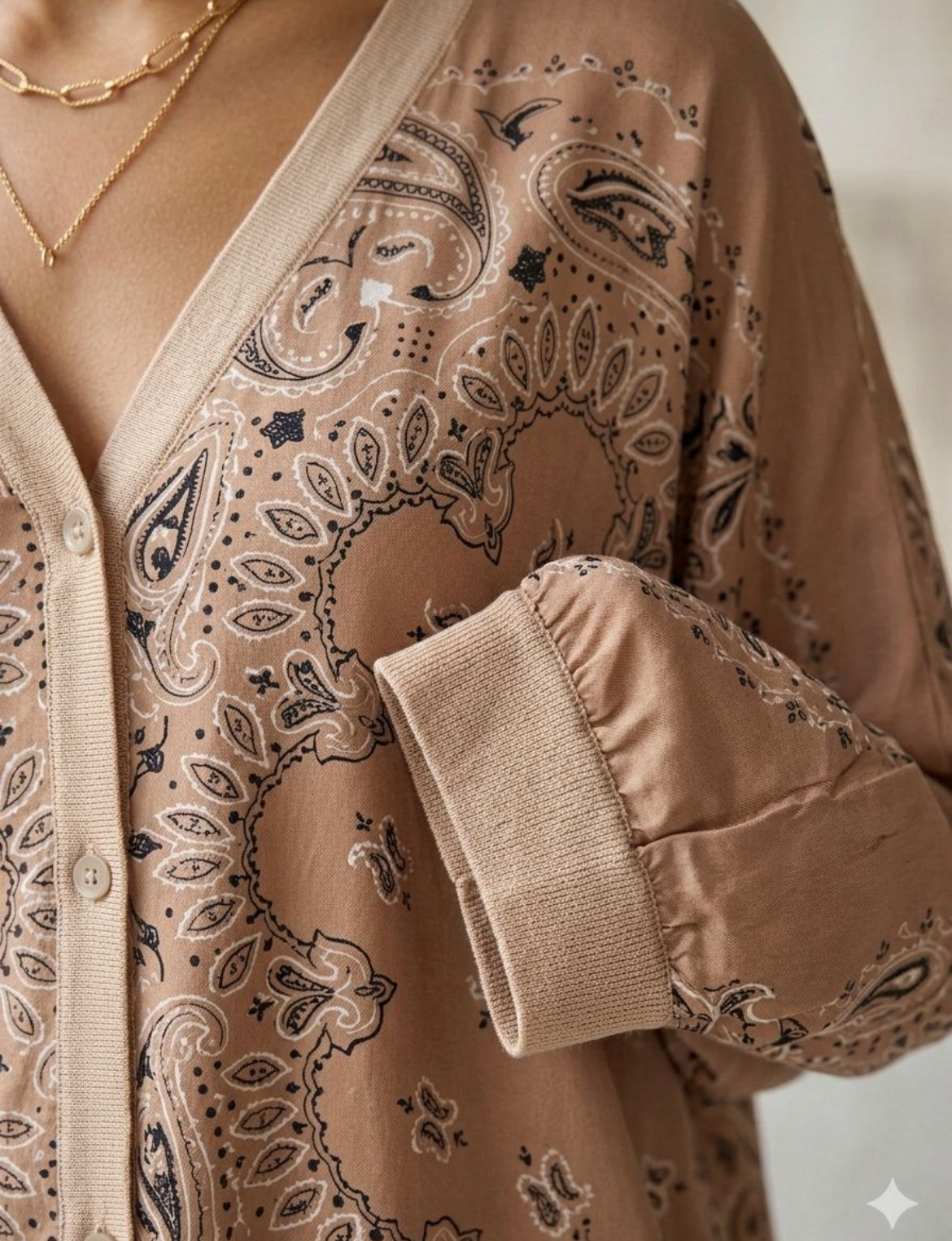 Bandana silk cardigan cafe