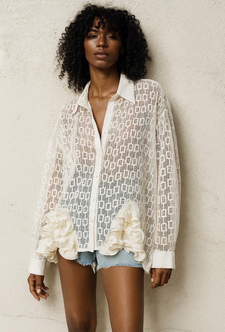 Shirt ruffles lace white