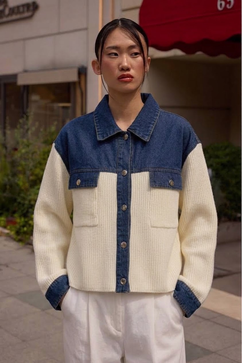 Jacket denim knit white