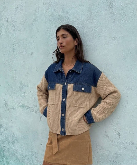 Jacket denim knit beige
