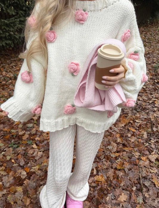 Pullover Offwhite Pink Flower