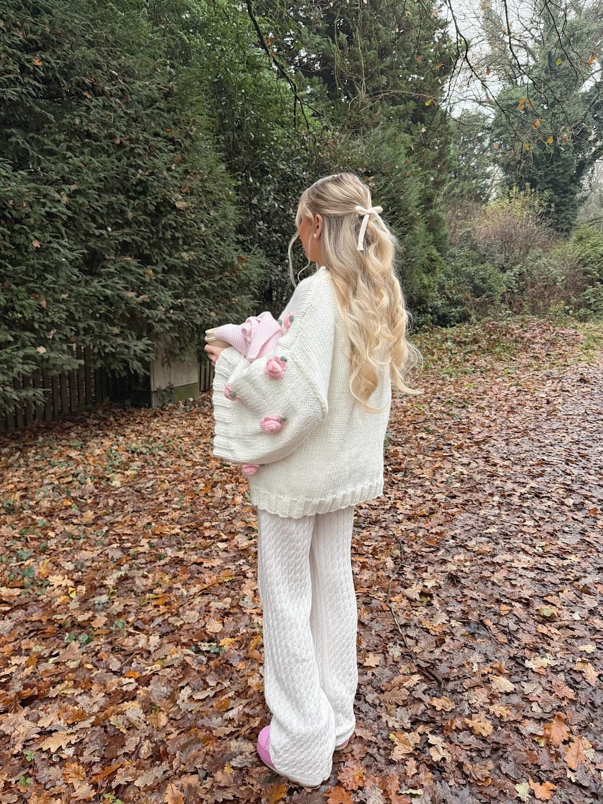 Pullover Offwhite Pink Flower