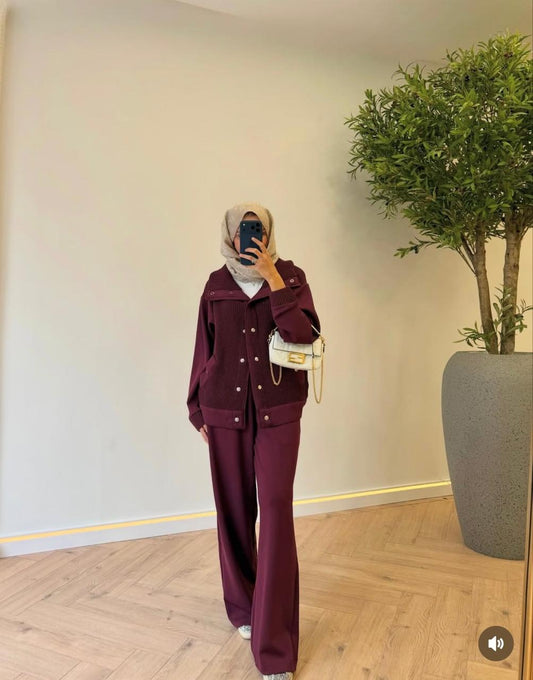 Knit nylon set burgundy