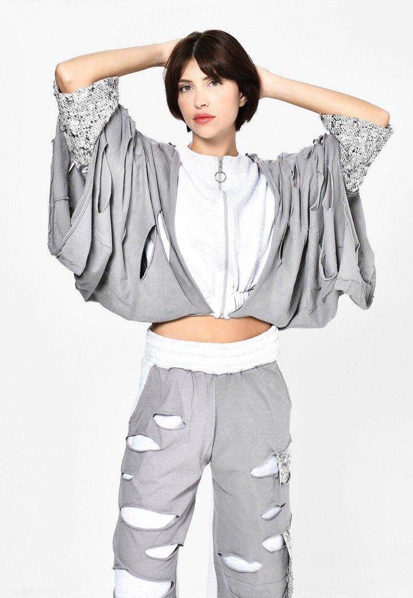 Jacket Sweater grey cutting