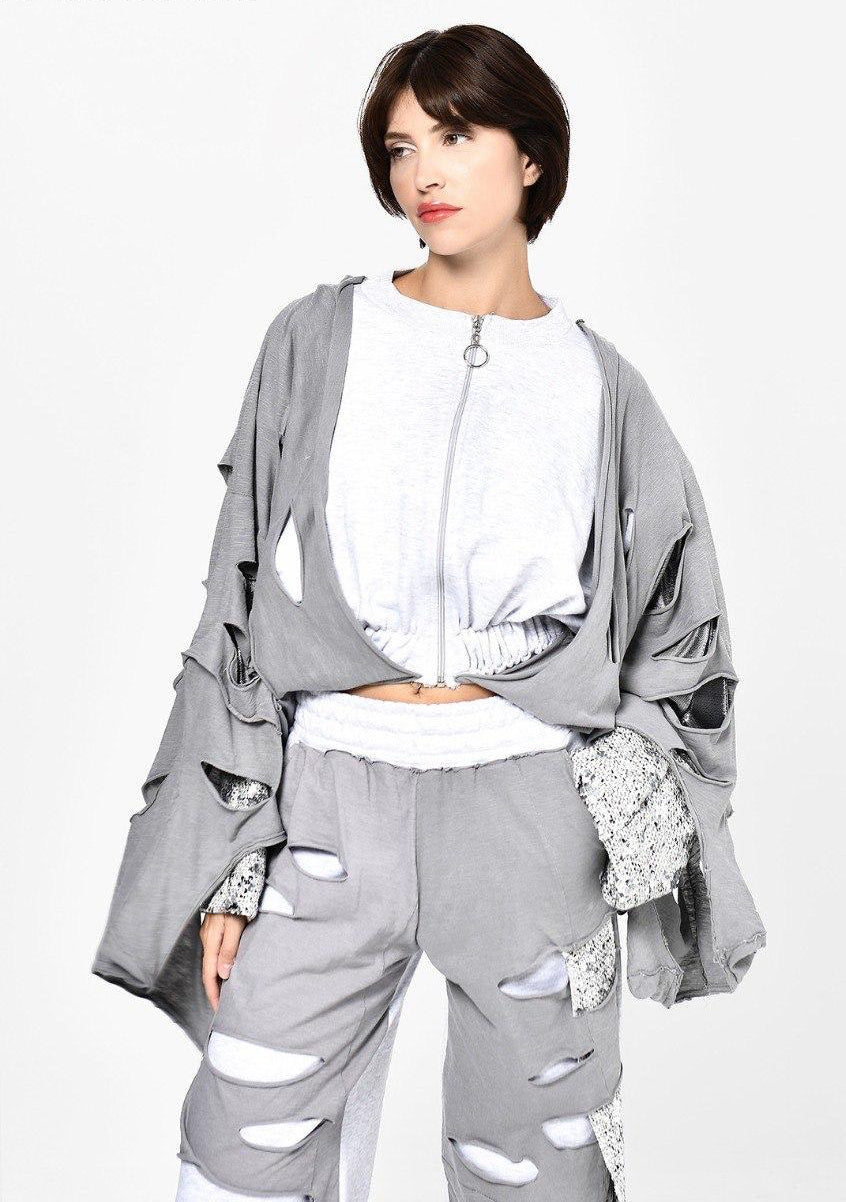 Jacket Sweater grey cutting