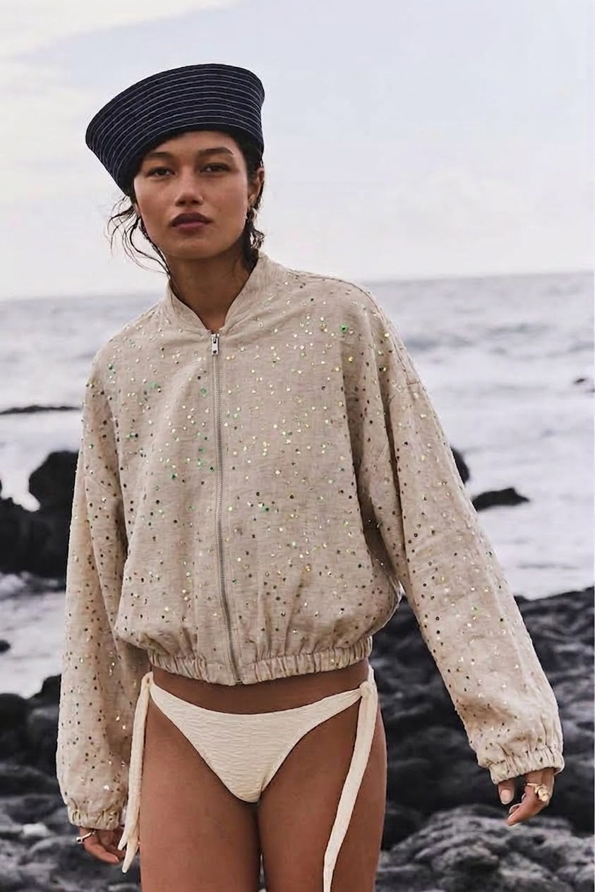 Shirt beige sequins