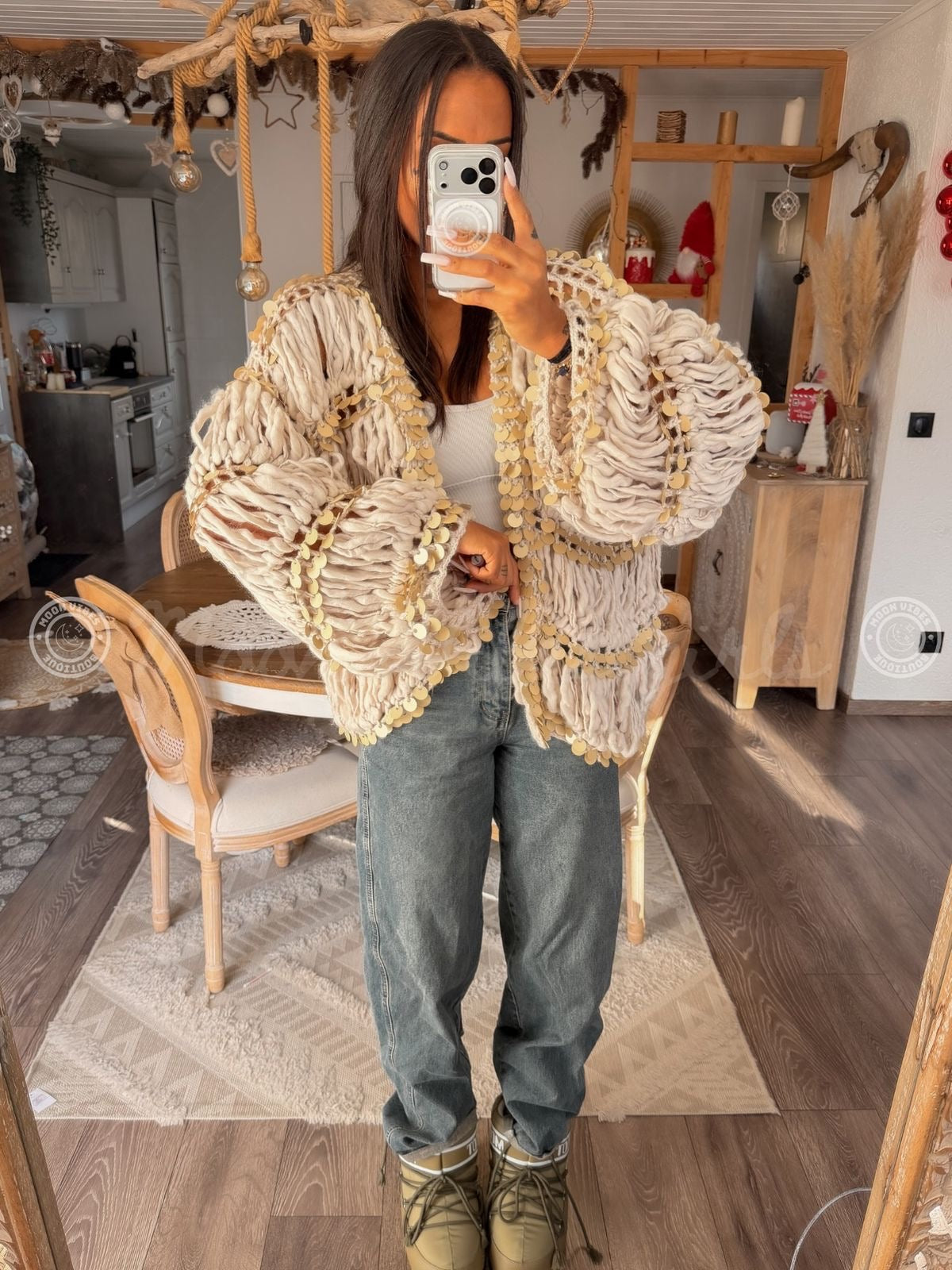 Cardigan Handmade Off White Gold