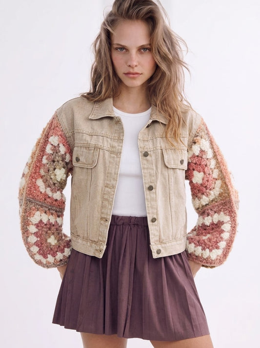 Jacket Beige Crochet Sleeve
