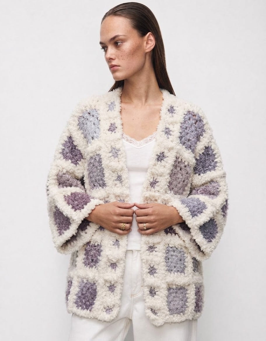 Cardigan Crochet Blue Blanc