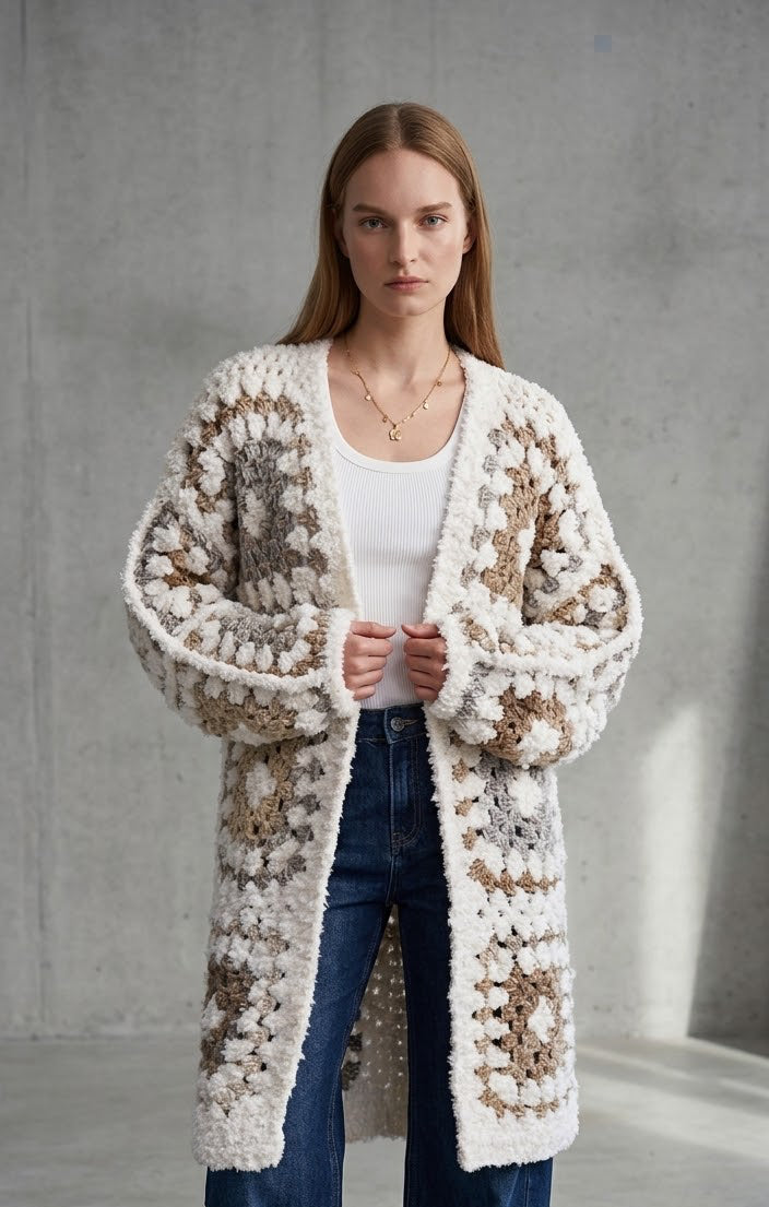 Cardigan Long Crochet Nude