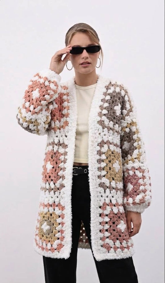 Cardigan Long Crochet Mustard