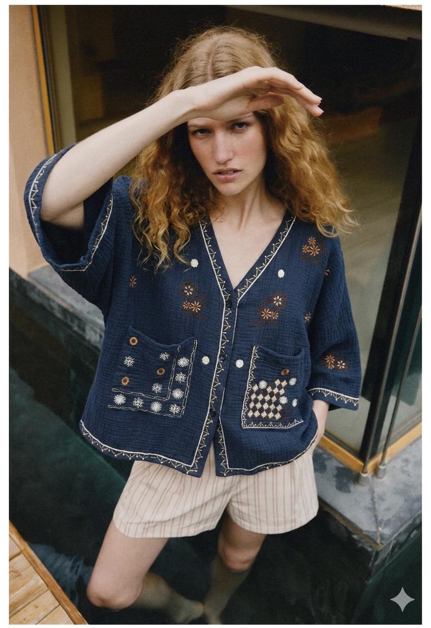 Shirt navy embroidery