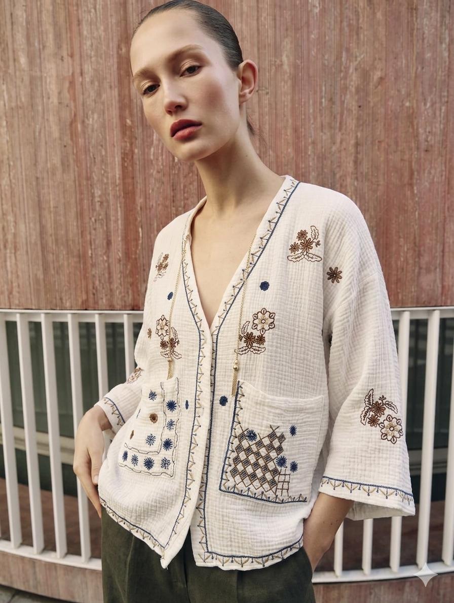 Shirt white embroidery