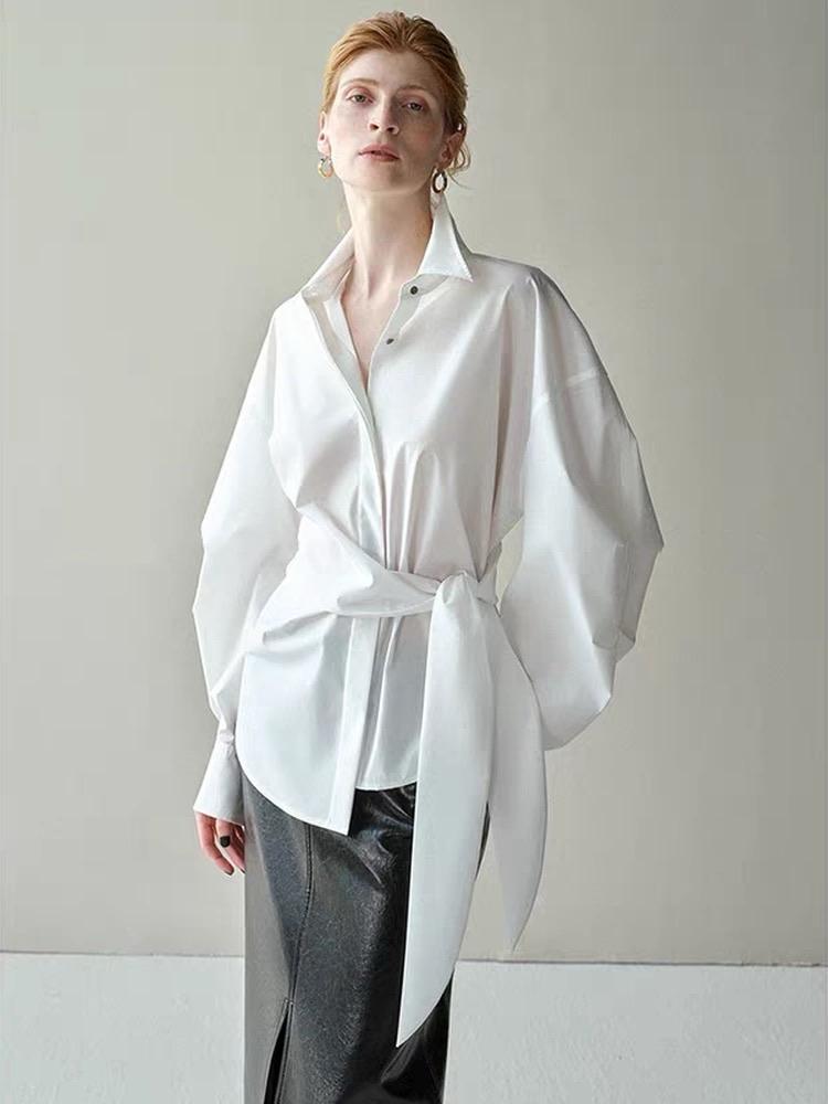 Shirt white side belt
