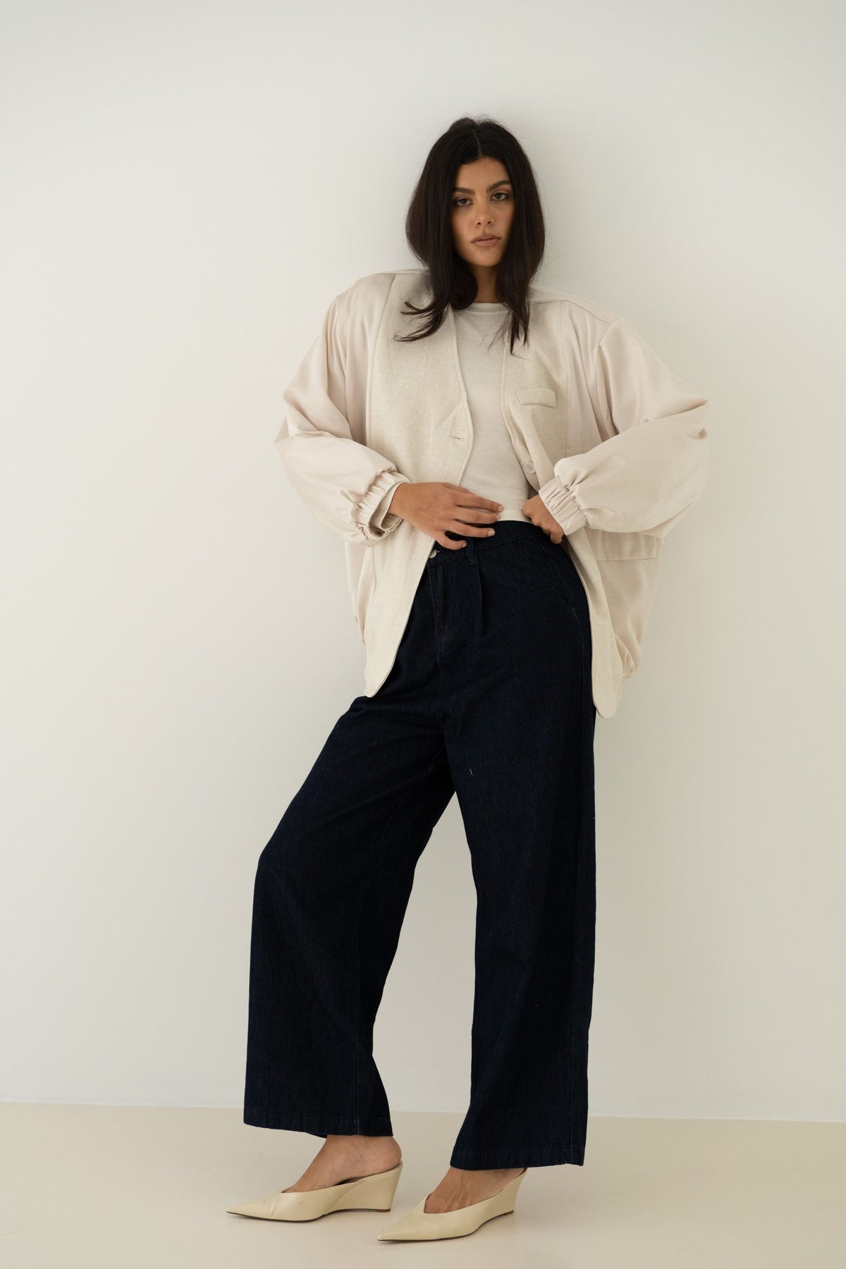 Blazer jacket mix silk wool offwhite