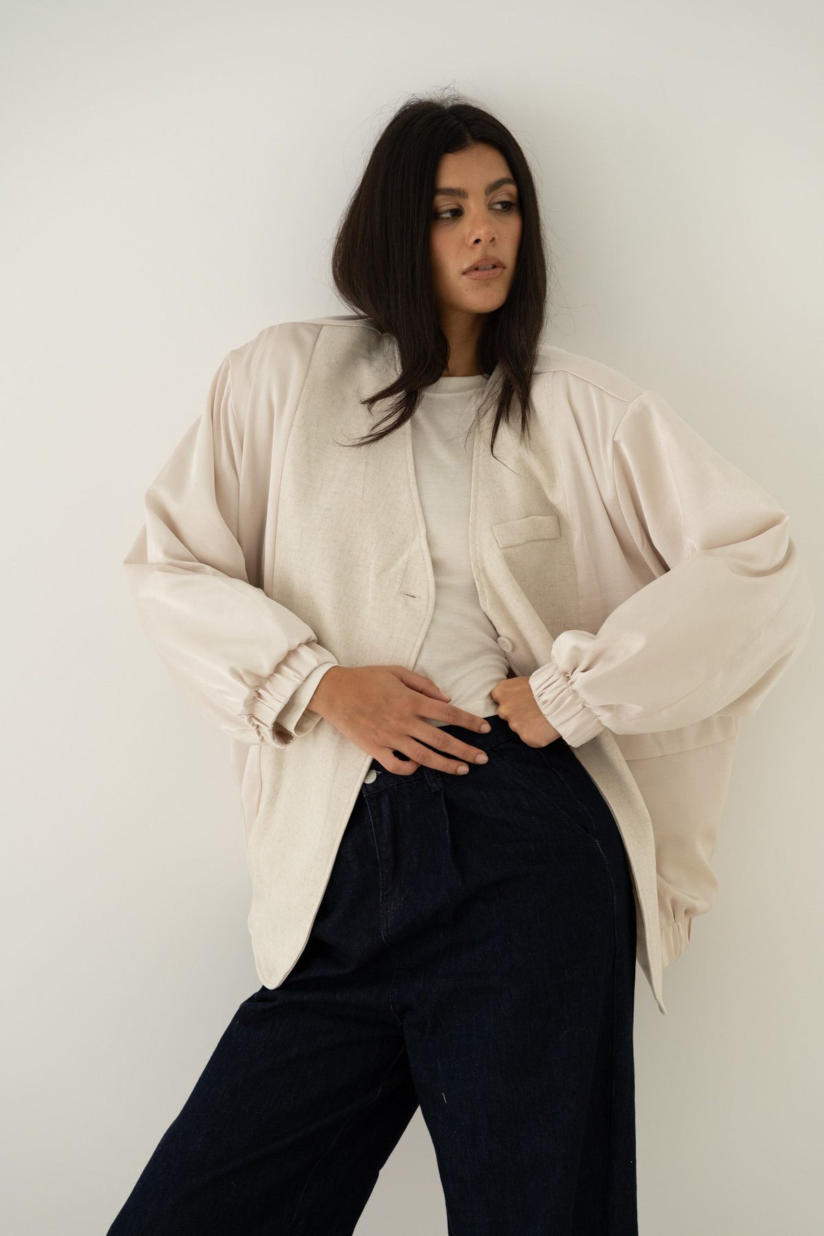 Blazer jacket mix silk wool offwhite
