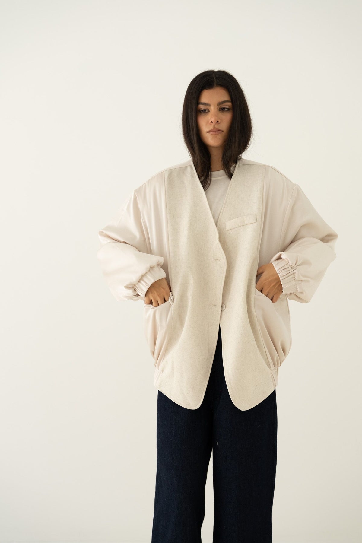Blazer jacket mix silk wool offwhite