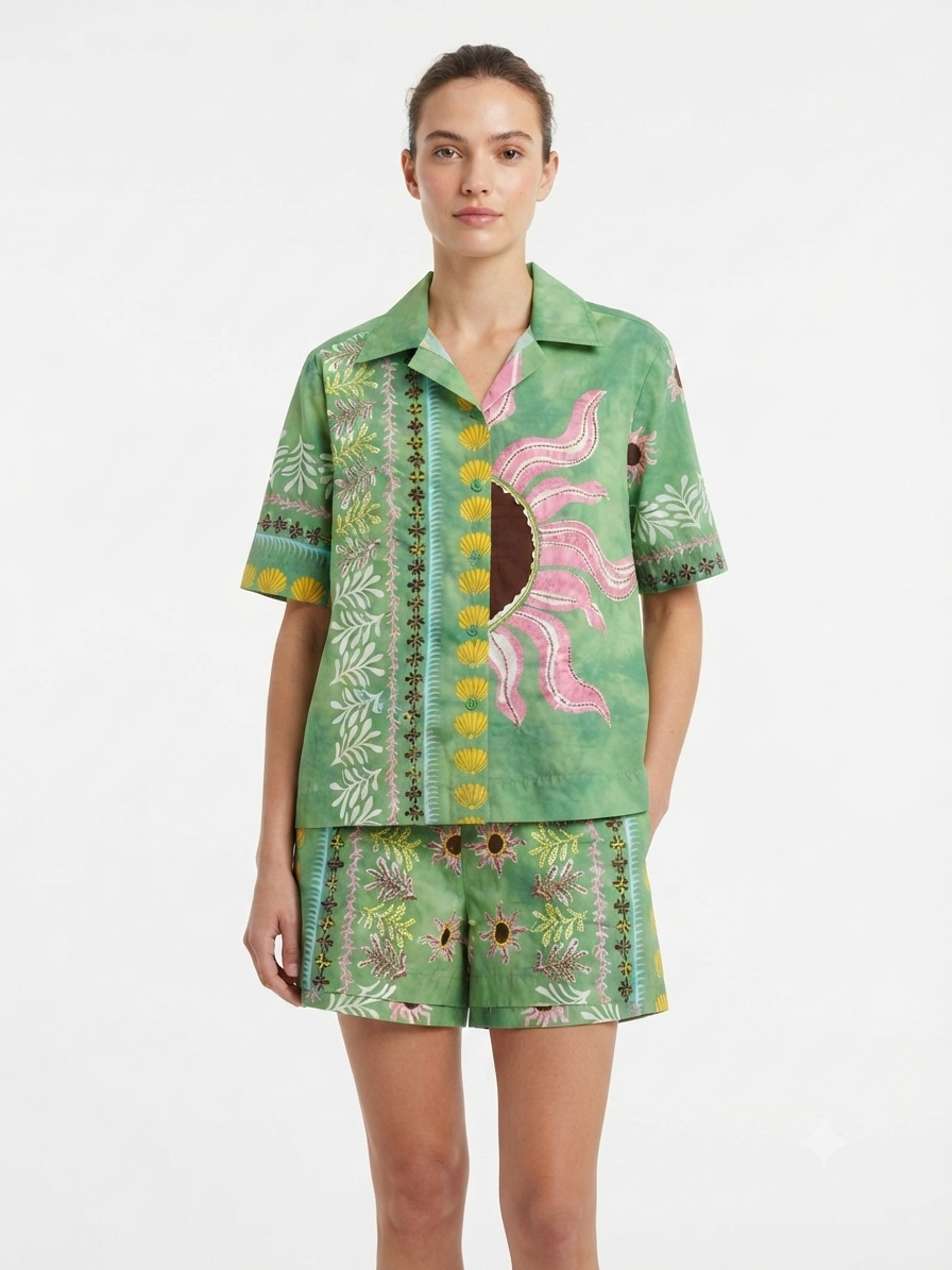 Set green multicolor embroidery