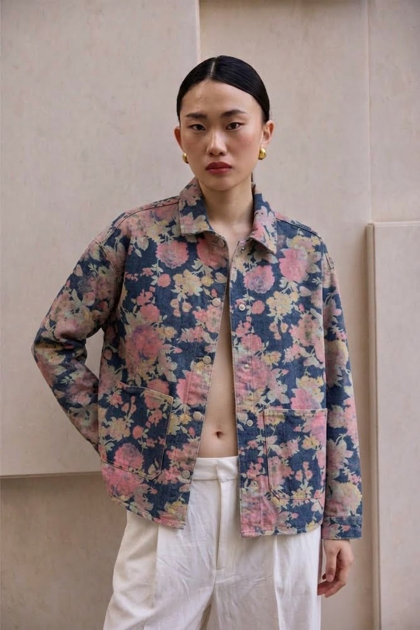 Jacket floral cotton denim