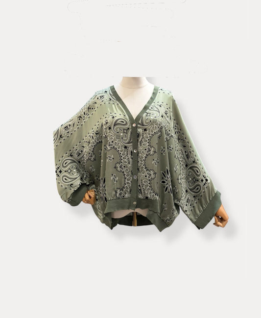 Bandana silk cardigan olive