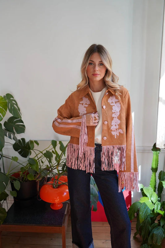 Jacket Juede Fringes Pink