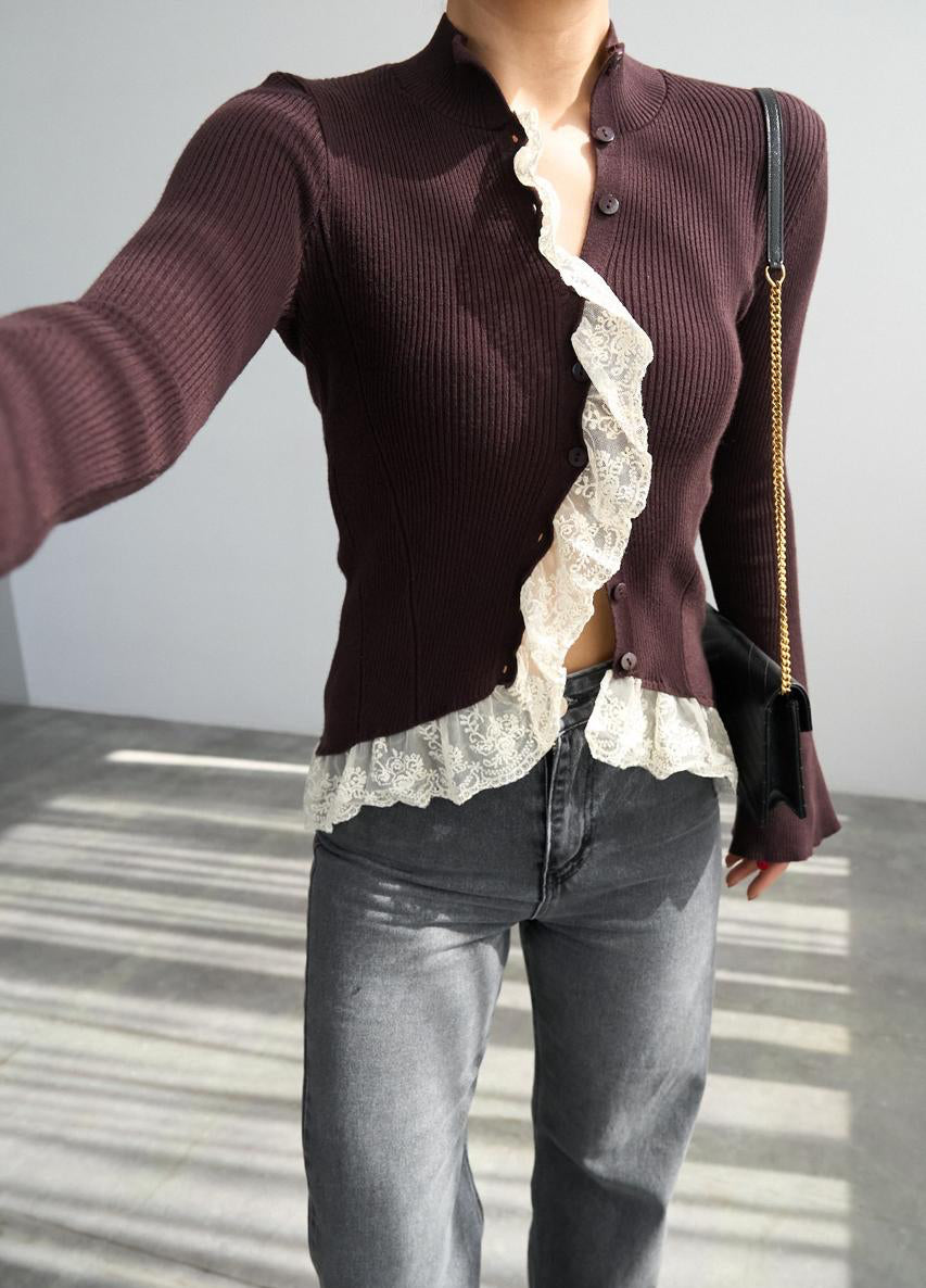 Pullover brown knit lace