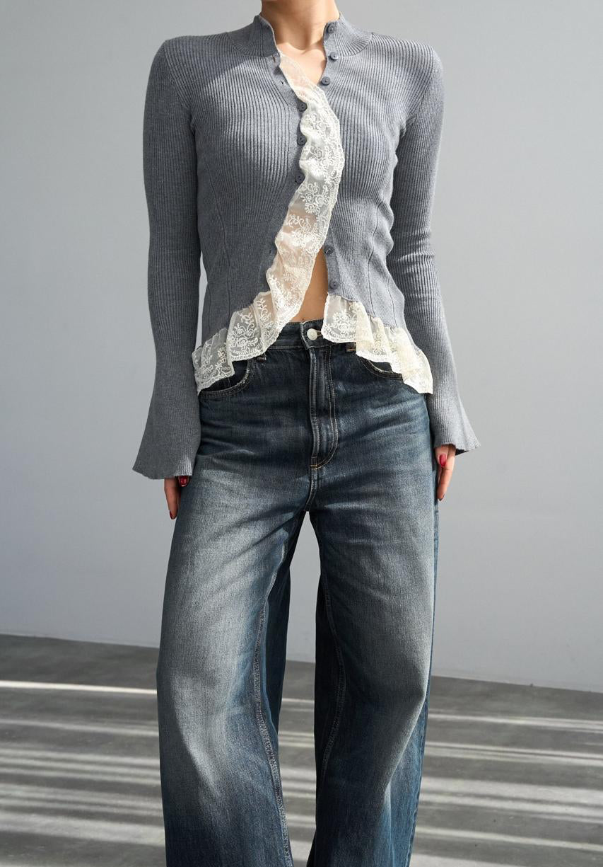 Pullover grey knit lace