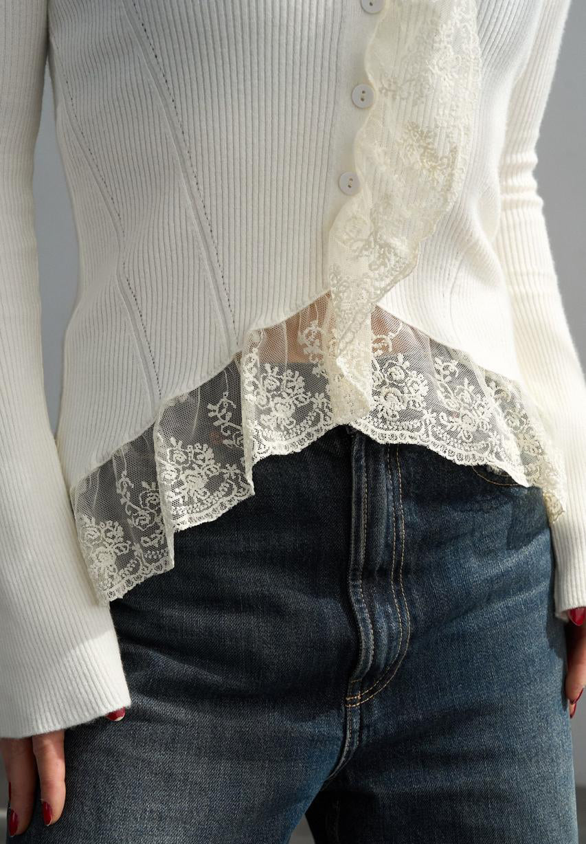 Pullover offwhite lace knit