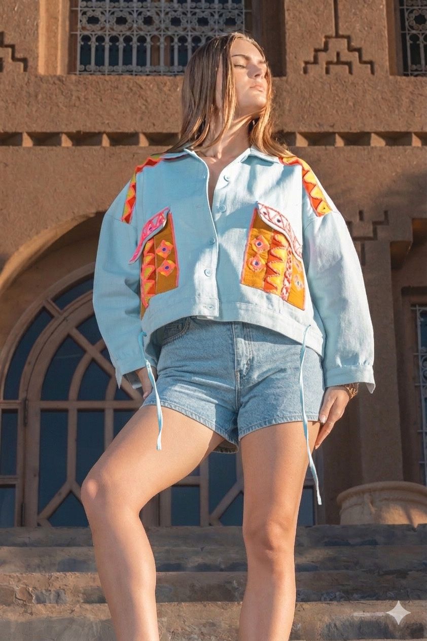 Jacket embroidery blue light