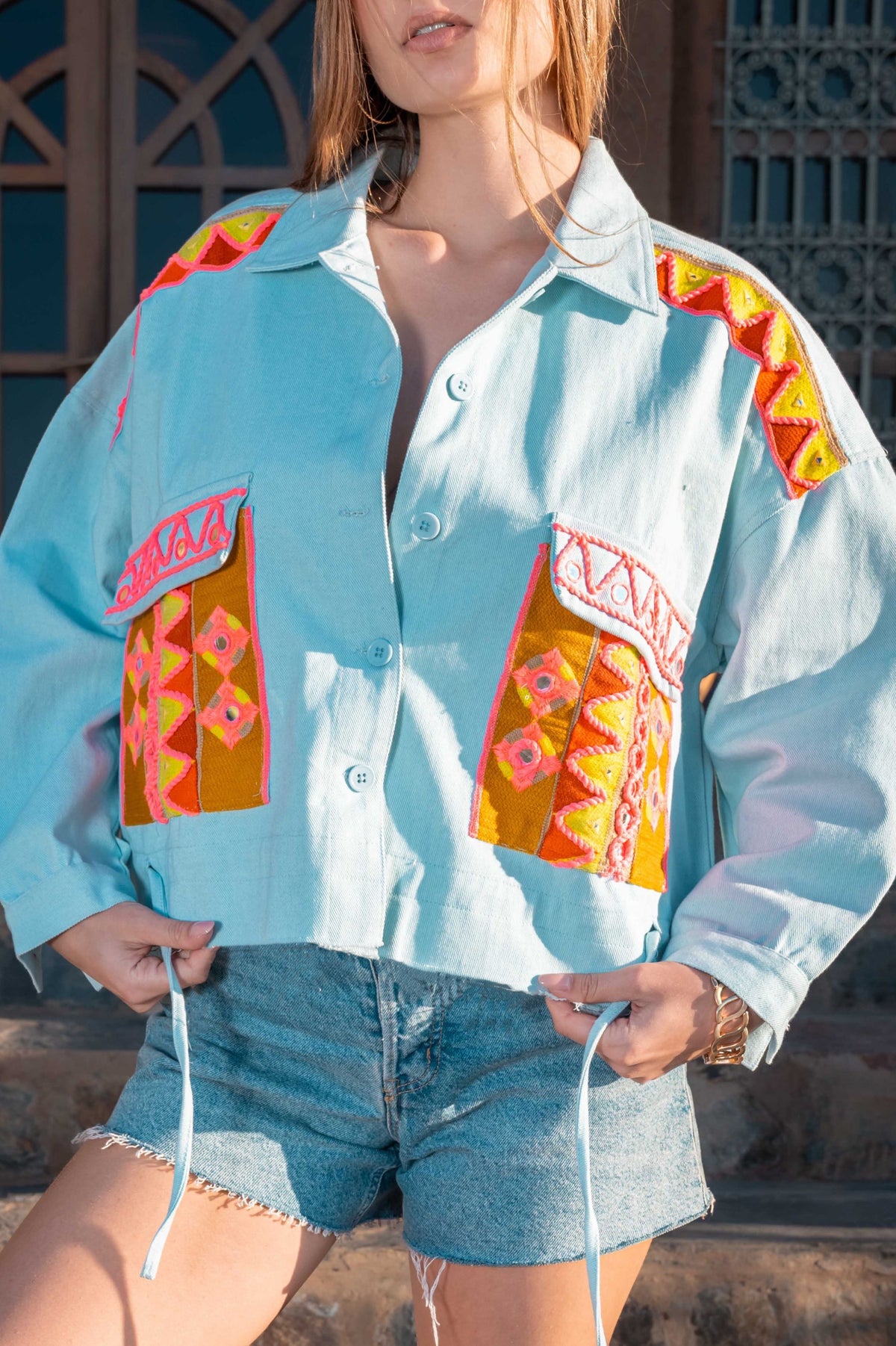 Jacket embroidery blue light