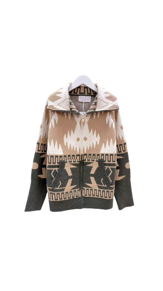 Cardigan pattern olive beige