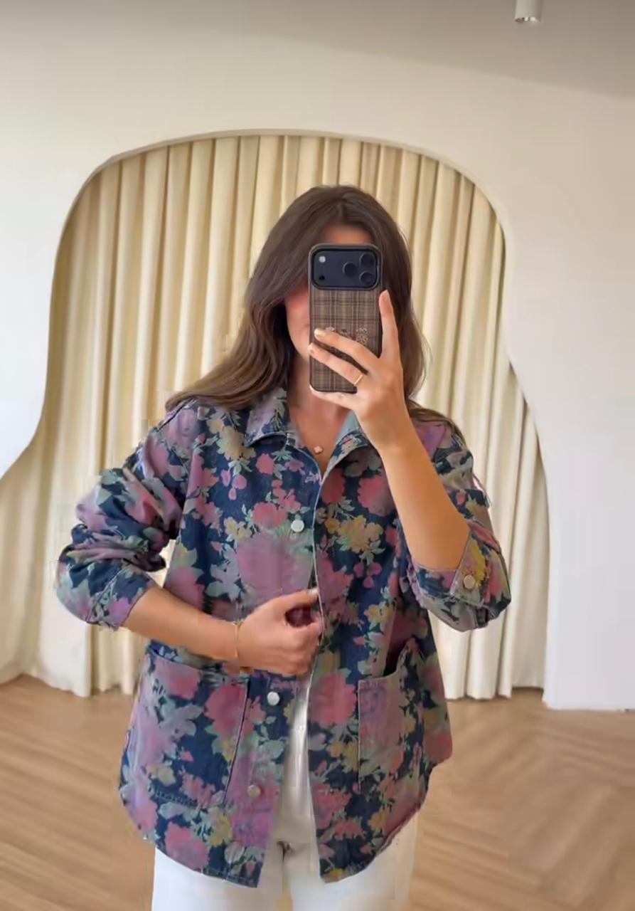 Jacket floral cotton denim
