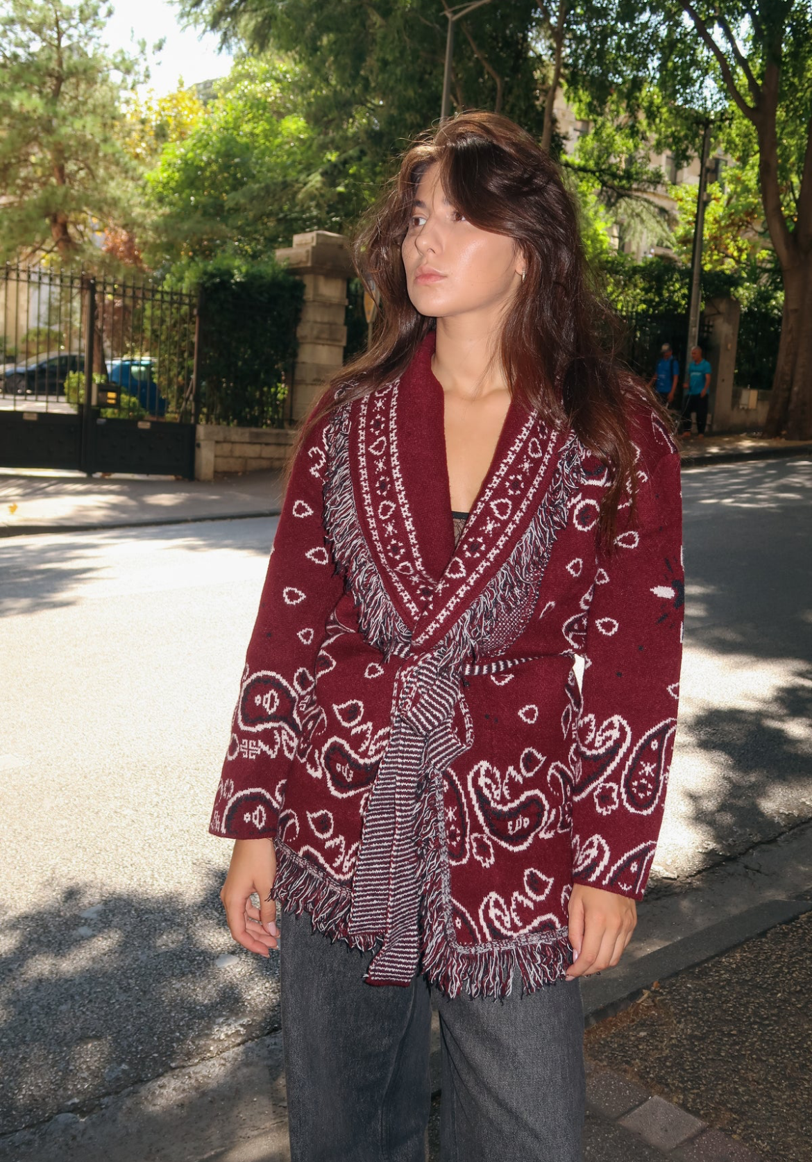 Bandana cardigan burgundy