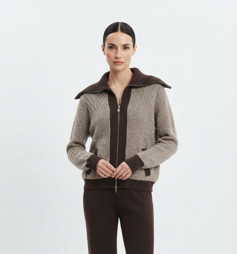 Set brown beige knit