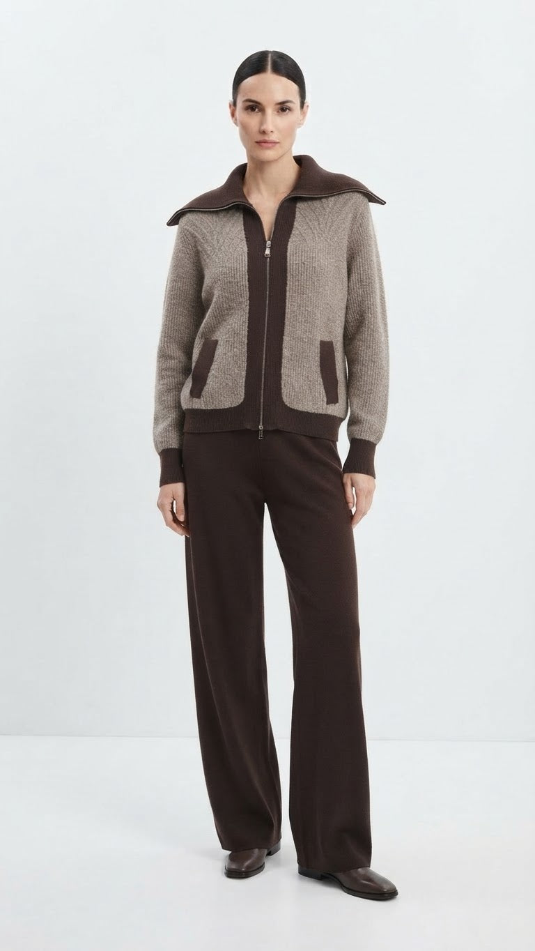 Set brown beige knit