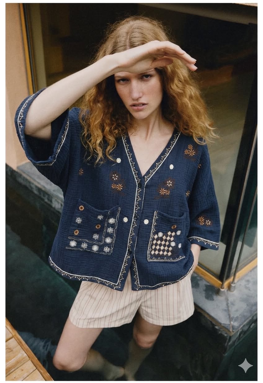Shirt navy embroidery